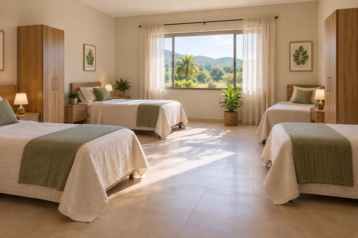 quarto de internação com até quatro leitos da clínica de recuperação do Grupo Aliança pela Vida